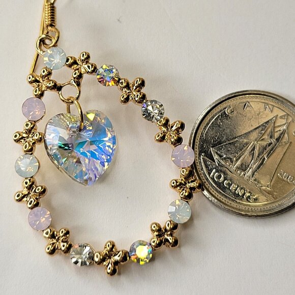 Heart Shape Crystal Earring Crystal and Gold Teardrop earrings - Picture 5 of 10